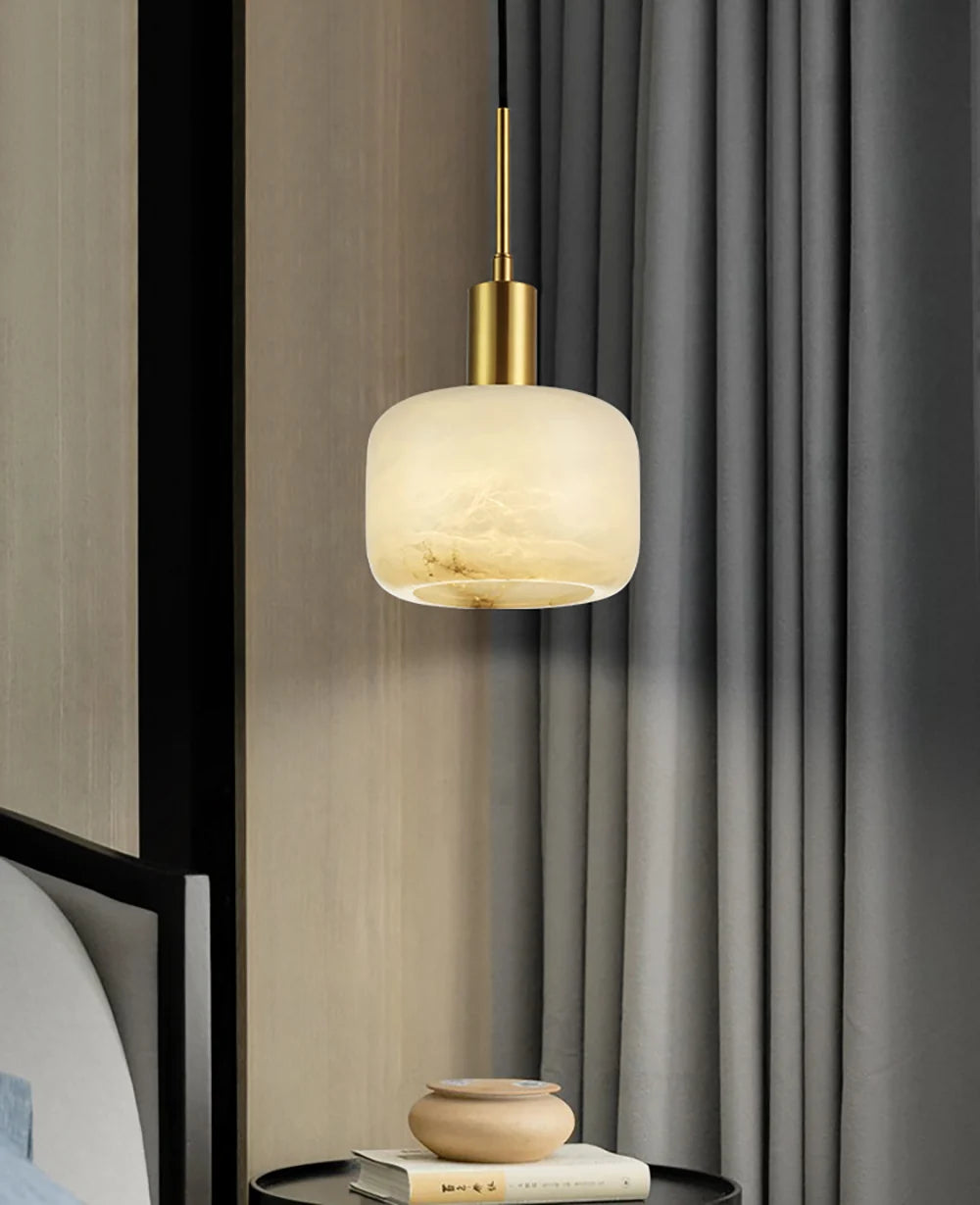 Modern Cylinder Copper Marble Pendant Light