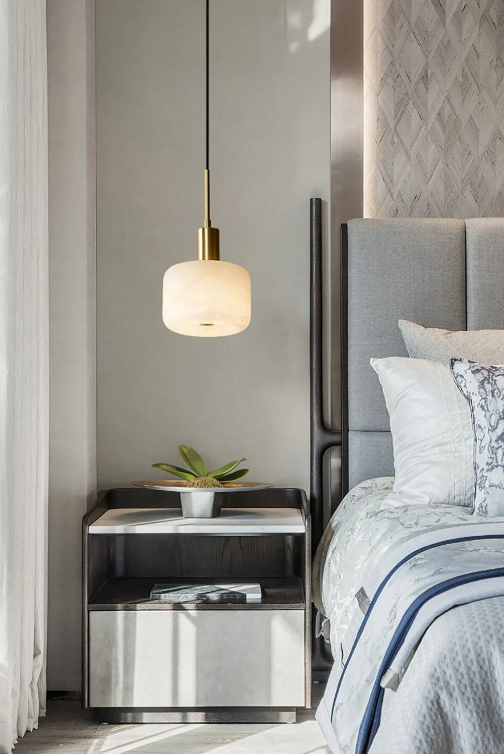 Modern Cylinder Copper Marble Pendant Light - Nuvé