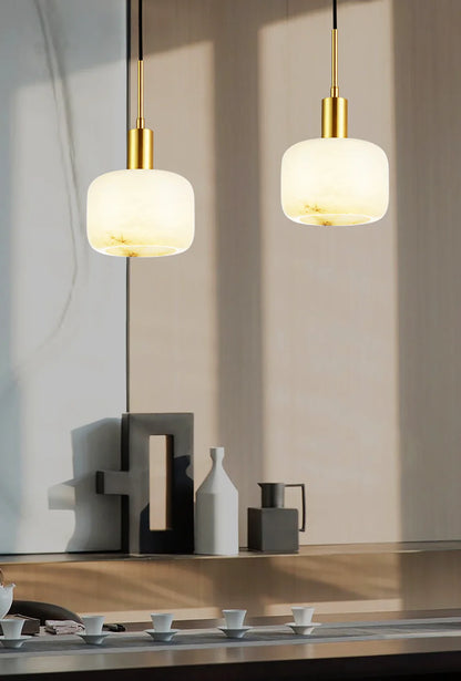 Modern Cylinder Copper Marble Pendant Light - Nuvé
