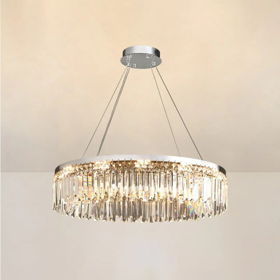 Silver Round Rectangle Crystal Chandelier