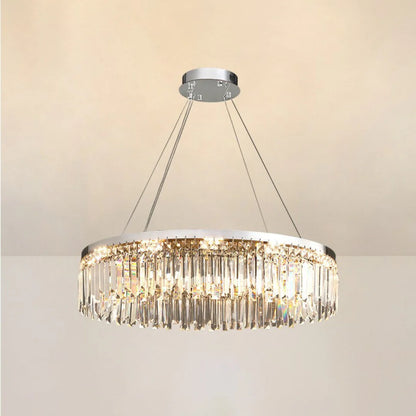 Silver Round Rectangle Crystal Chandelier