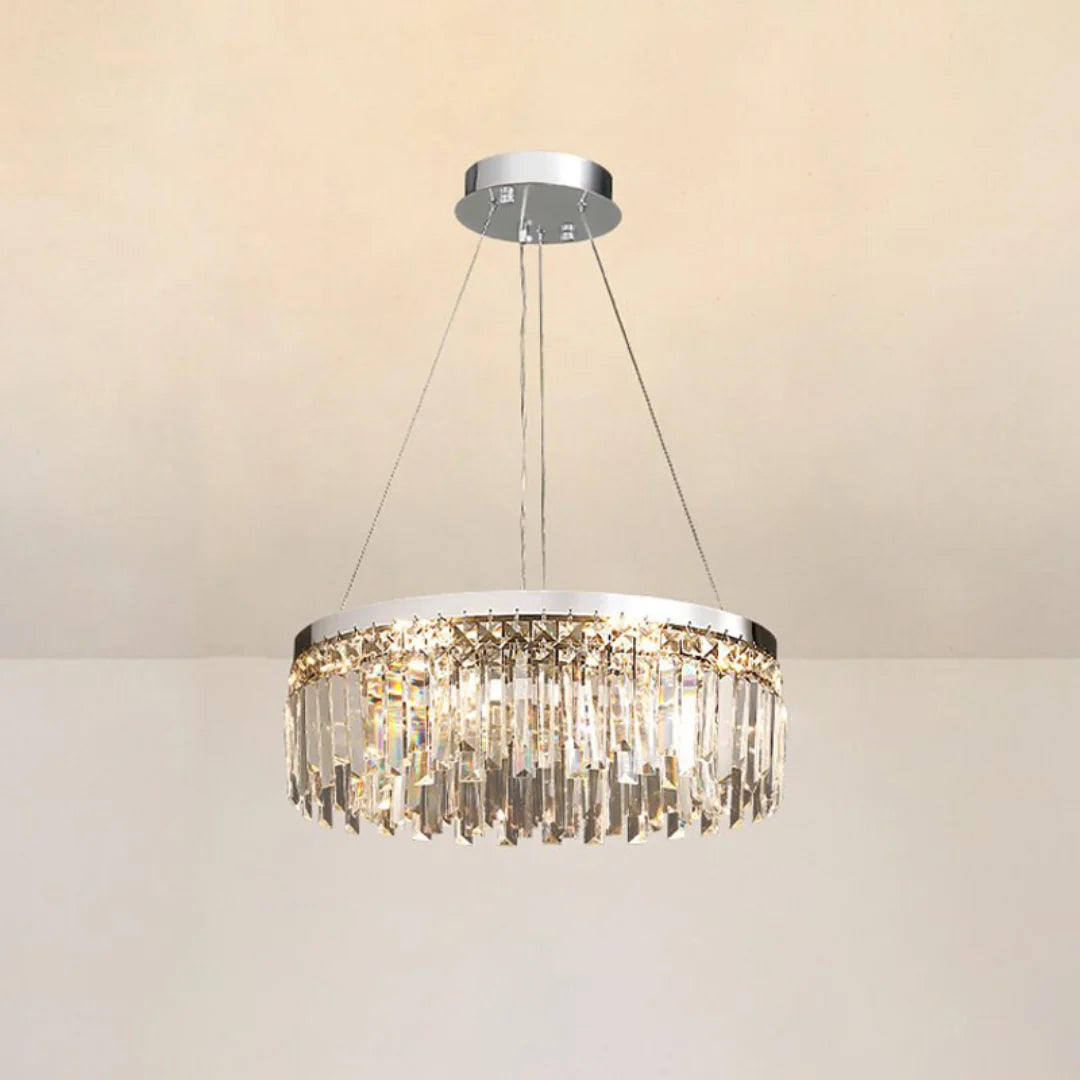 Silver Round Rectangle Crystal Chandelier