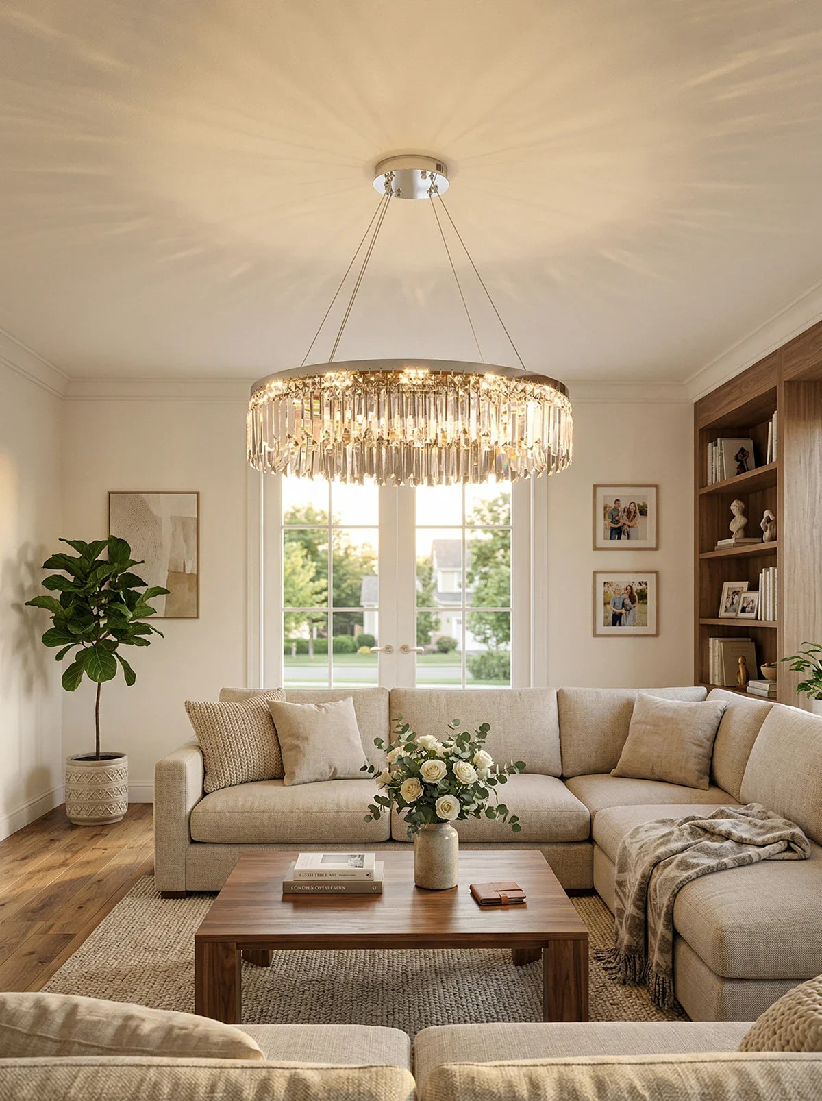 Silver Round Rectangle Crystal Chandelier
