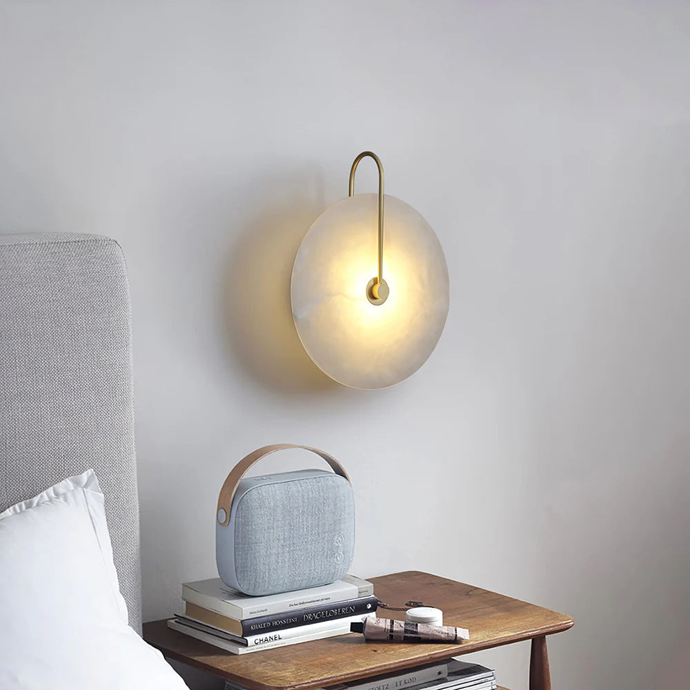 Modern Round White Alabaster Wall Sconce - Nuvé