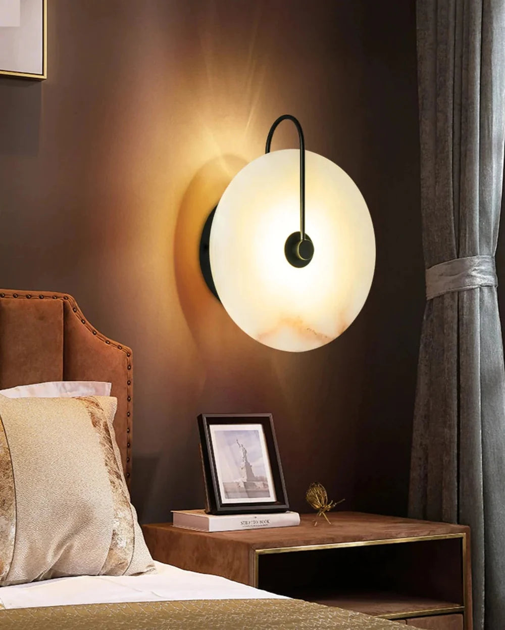 Modern Round White Alabaster Wall Sconce - Nuvé