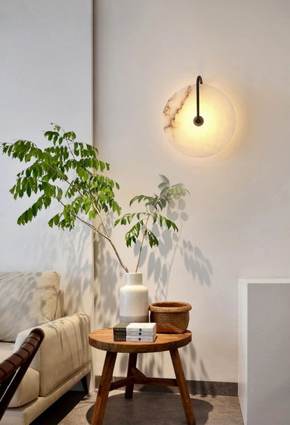 Modern Round White Alabaster Wall Sconce - Nuvé