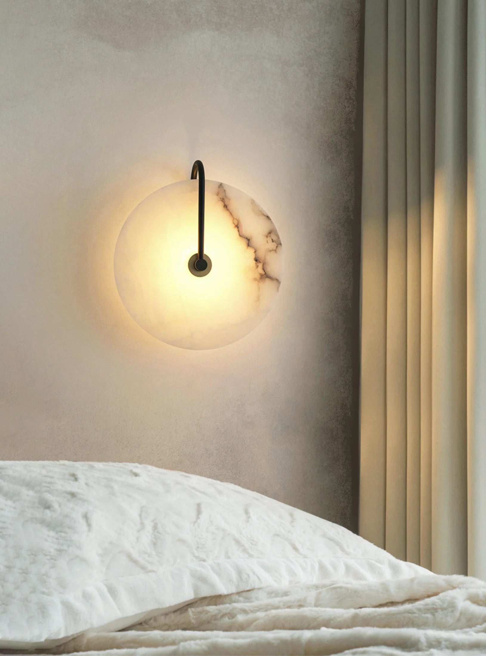 Modern Round White Alabaster Wall Sconce - Nuvé