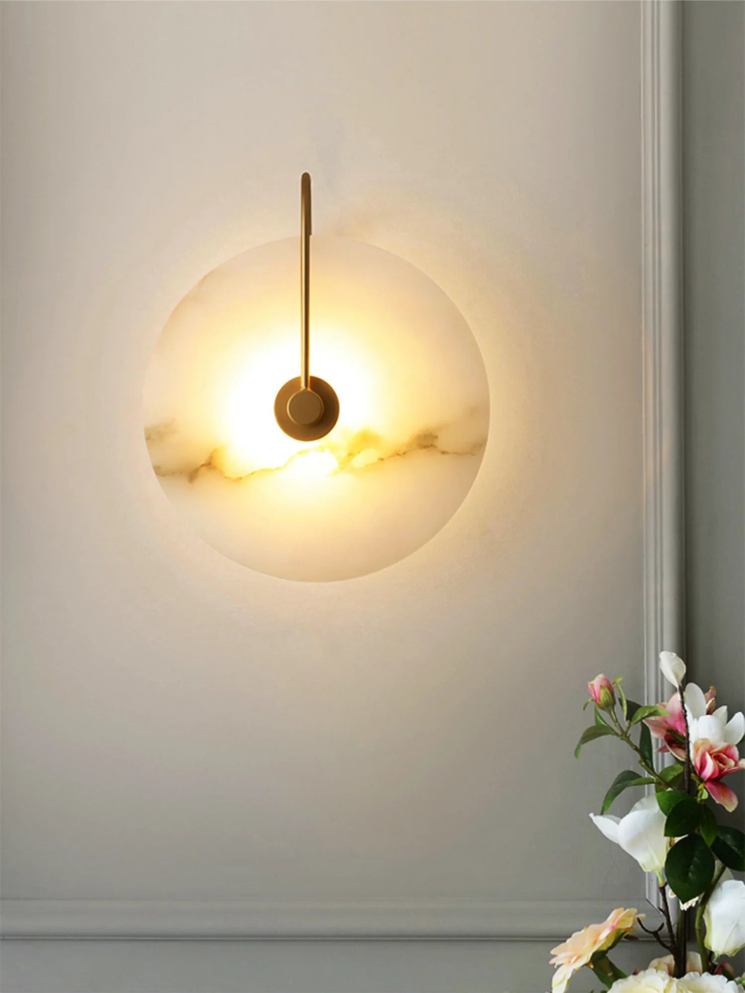 Modern Round White Alabaster Wall Sconce - Nuvé