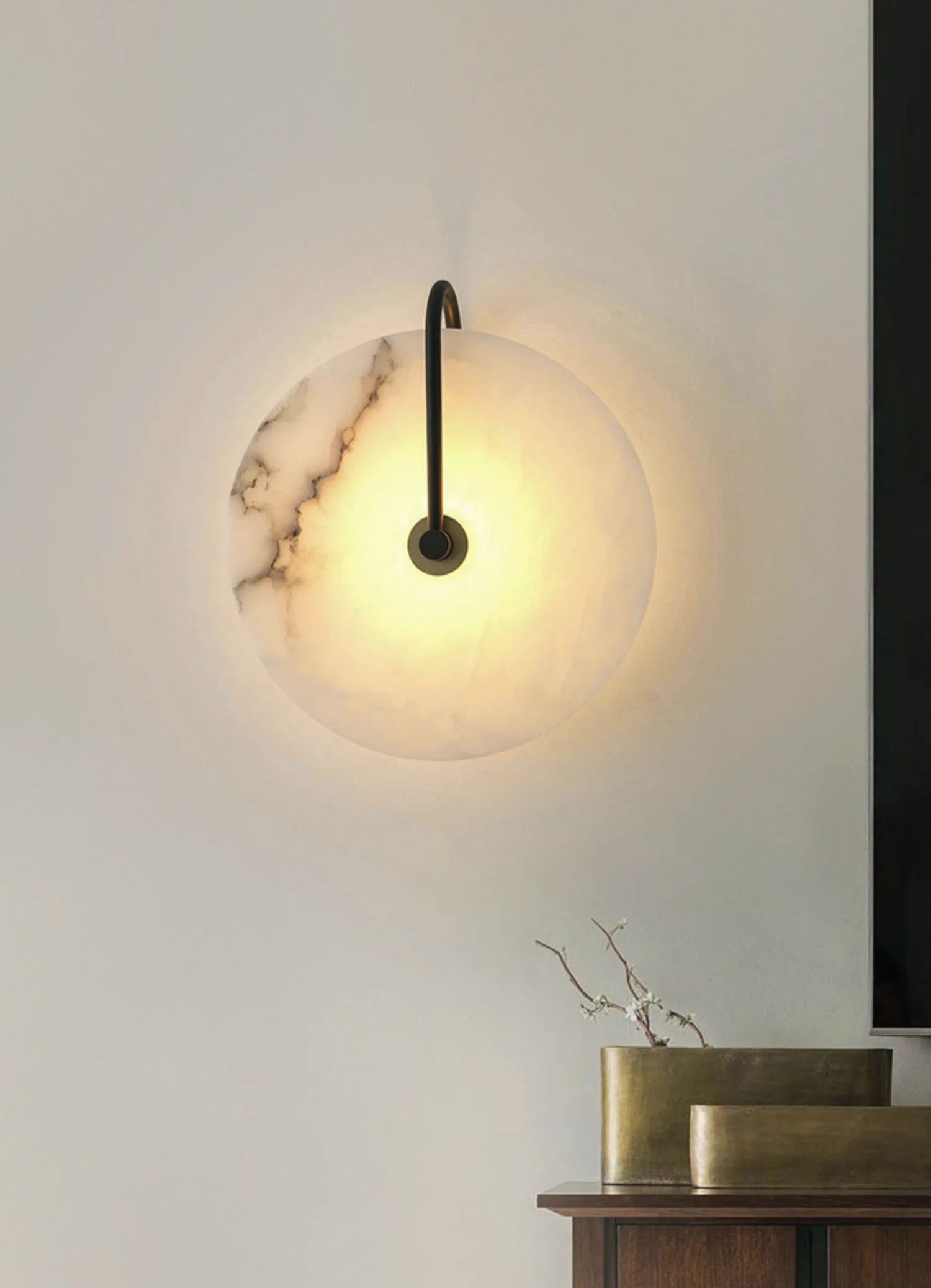 Modern Round White Alabaster Wall Sconce - Nuvé