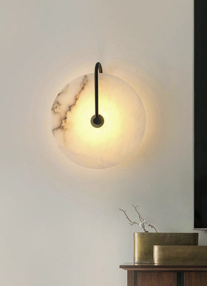 Modern Round White Alabaster Wall Sconce - Nuvé