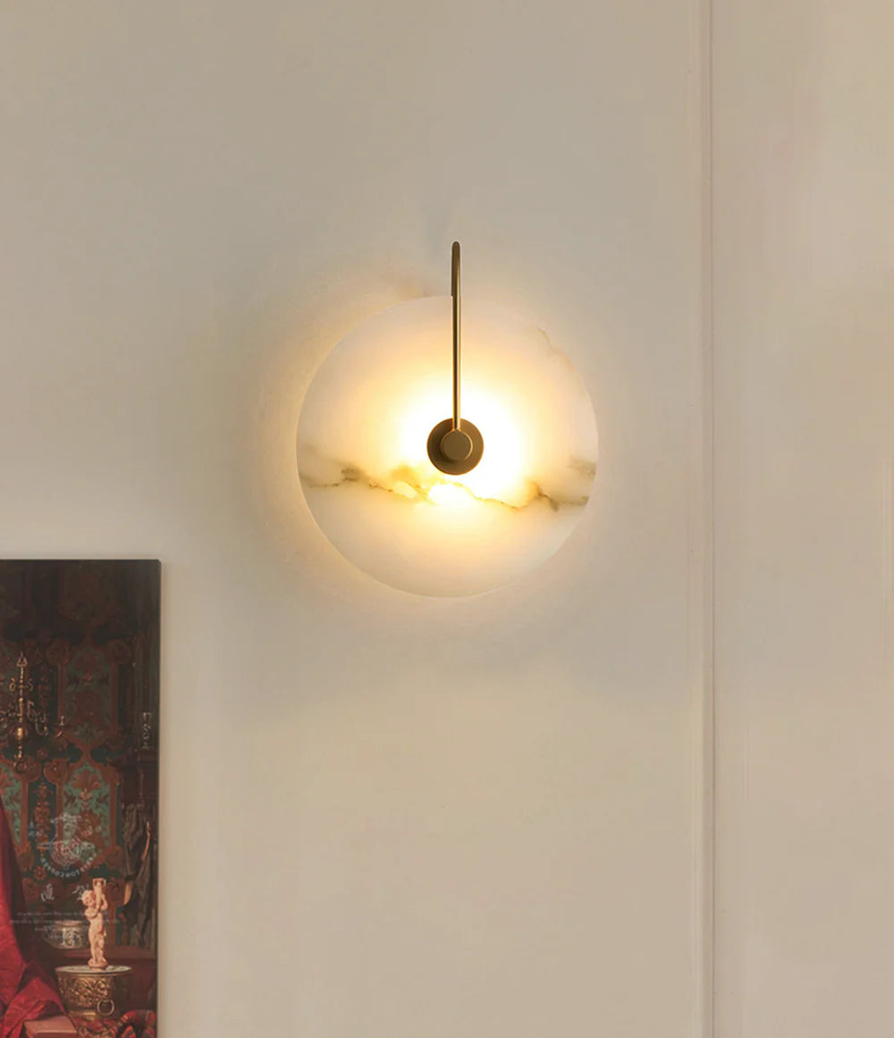 Modern Round White Alabaster Wall Sconce - Nuvé