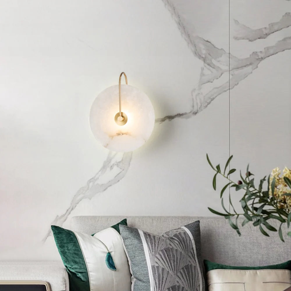Modern Round White Alabaster Wall Sconce - Nuvé