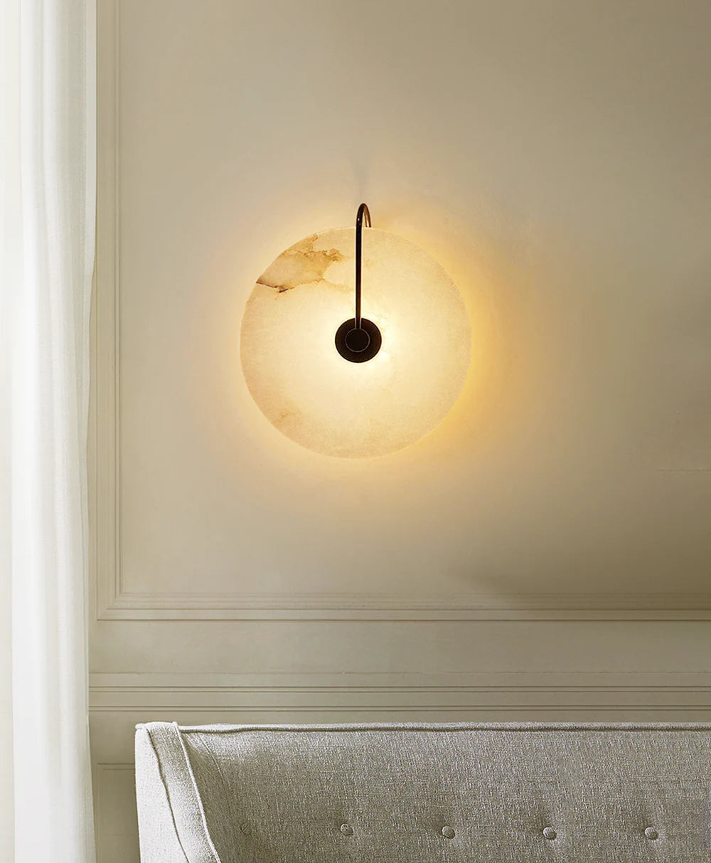 Modern Round White Alabaster Wall Sconce - Nuvé