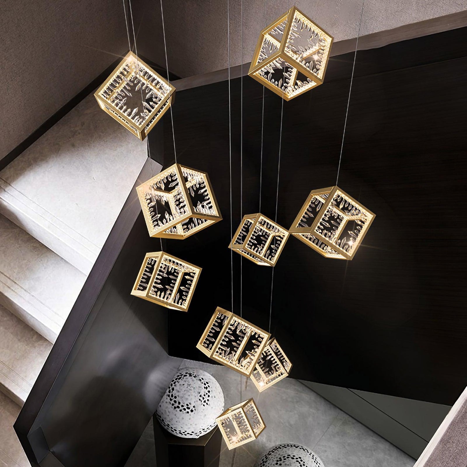 Modern Gold Cube Crystal Chandelier - Nuvé