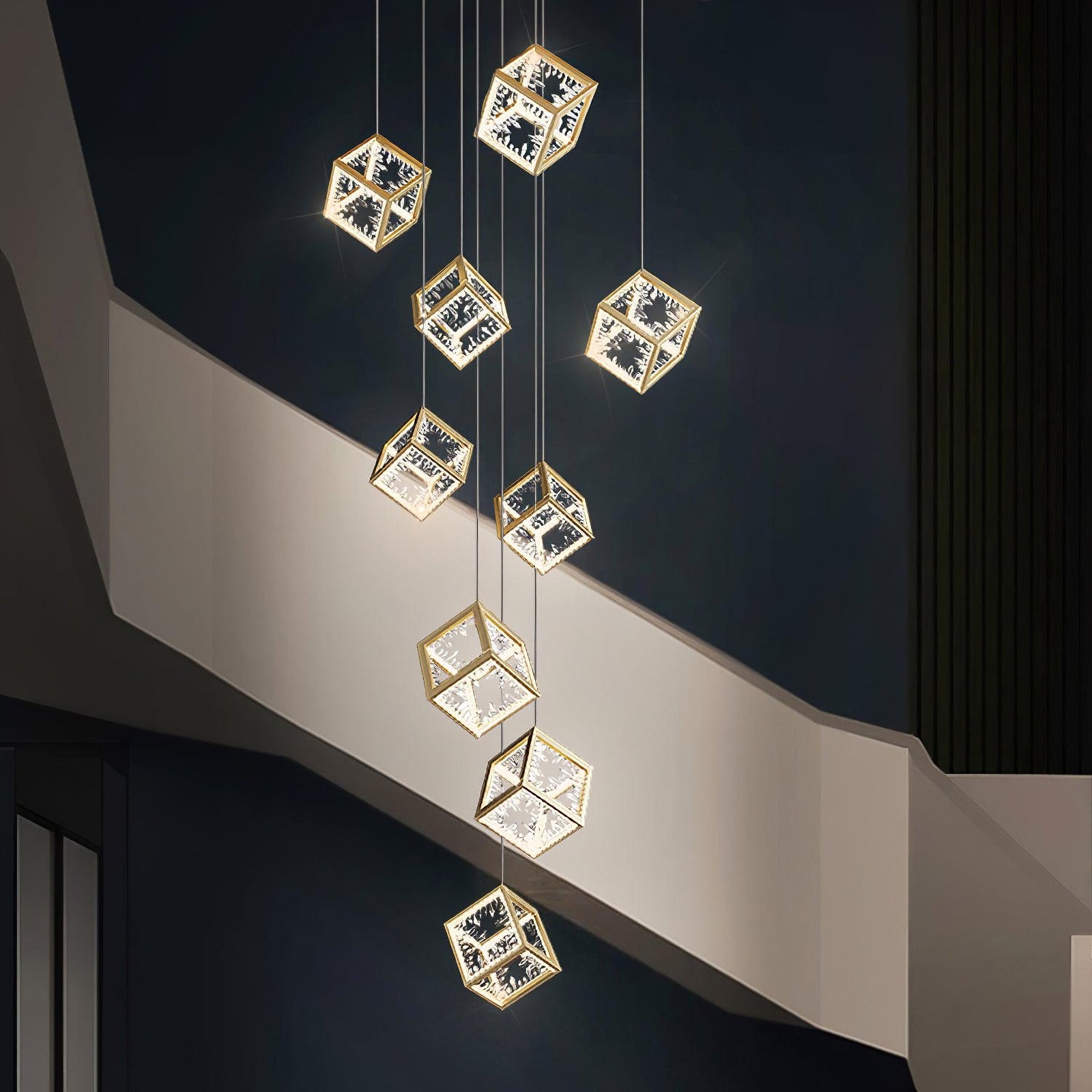 Modern Gold Cube Crystal Chandelier - Nuvé