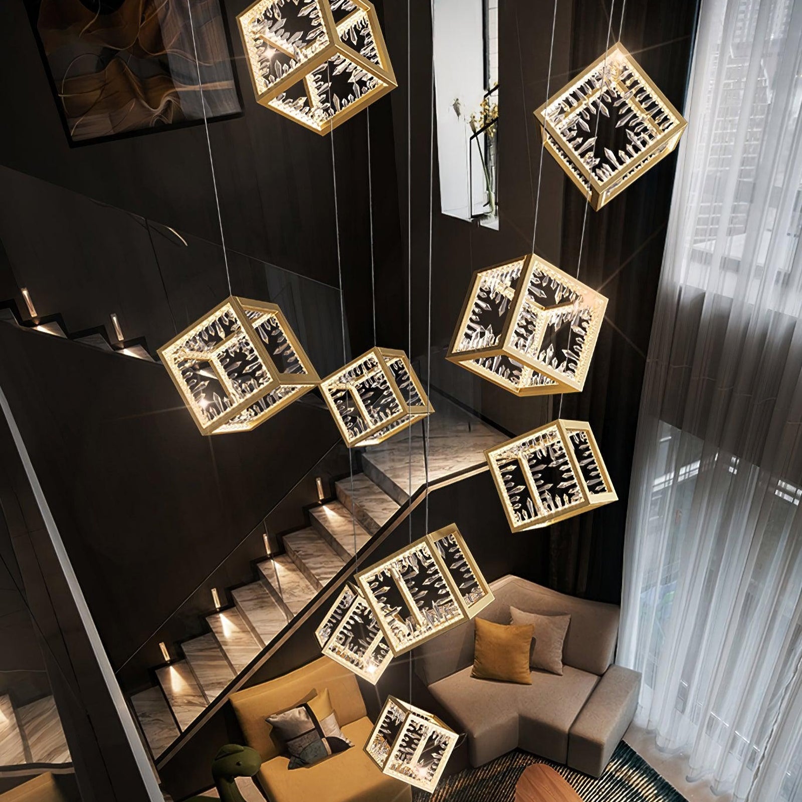 Modern Gold Cube Crystal Chandelier - Nuvé