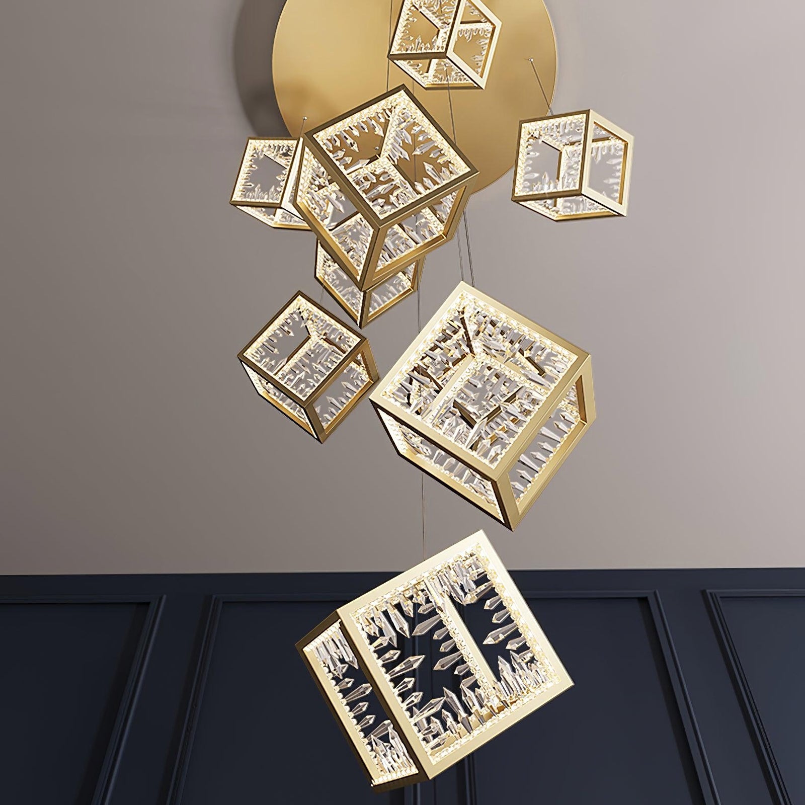 Modern Gold Cube Crystal Chandelier - Nuvé