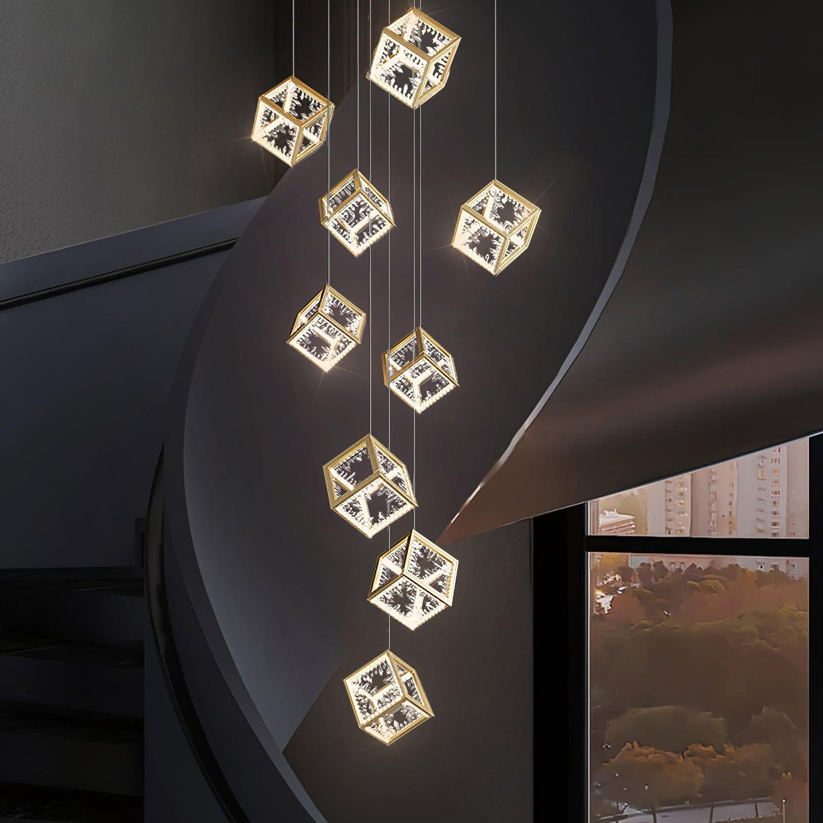 Modern Gold Cube Crystal Chandelier - Nuvé
