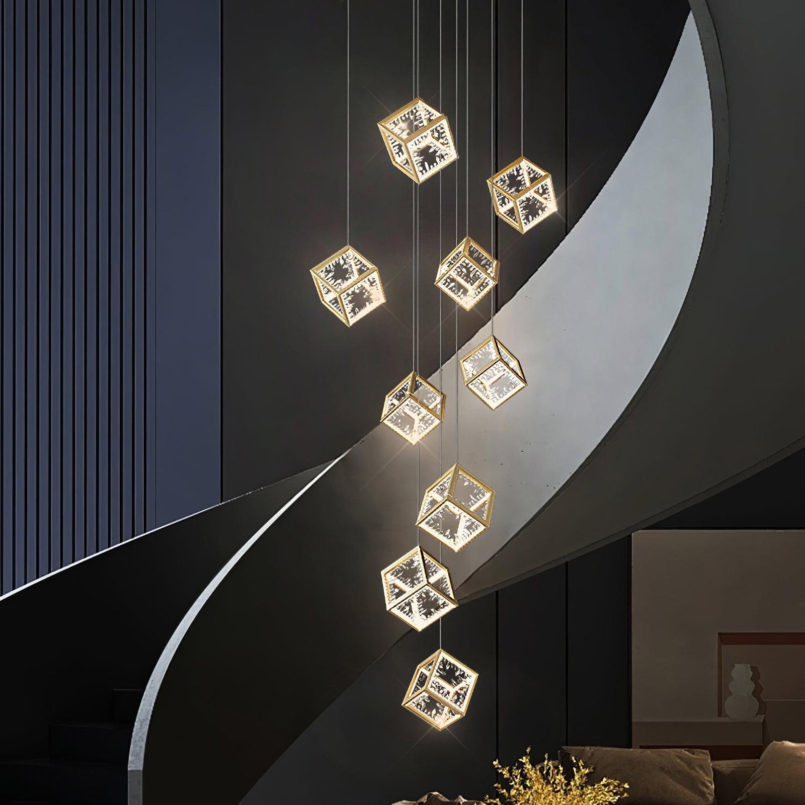 Modern Gold Cube Crystal Chandelier - Nuvé