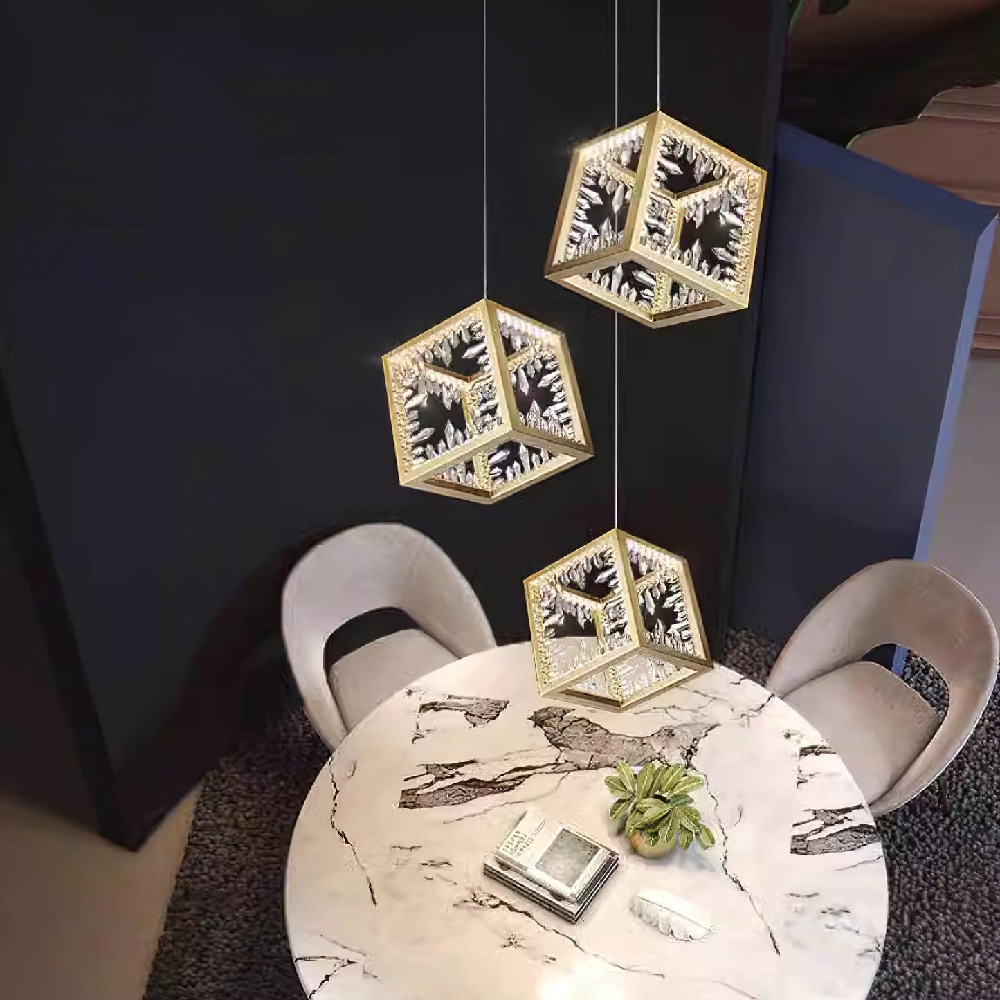 Modern Gold Cube Crystal Chandelier - Nuvé