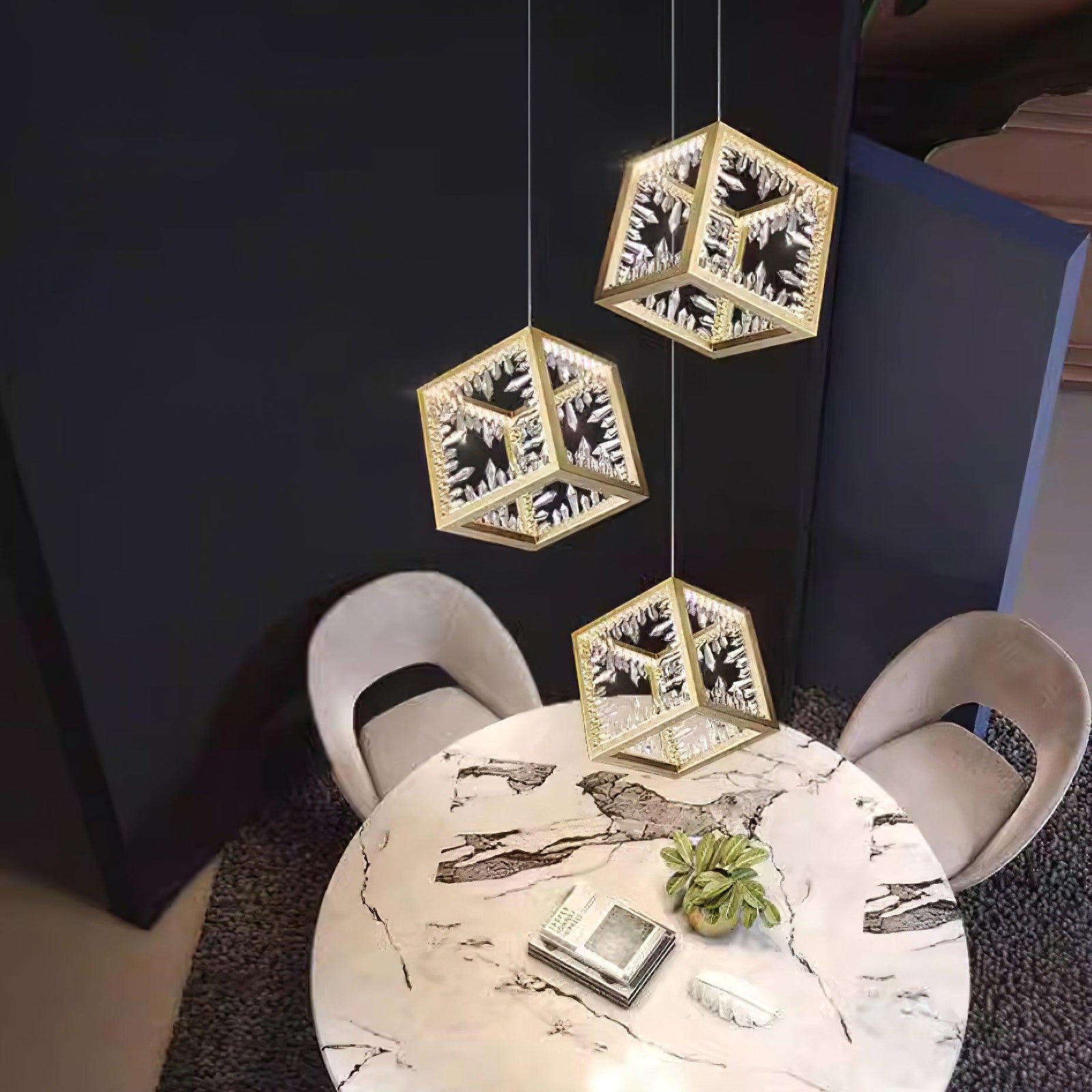 Modern Gold Cube Crystal Chandelier - Nuvé