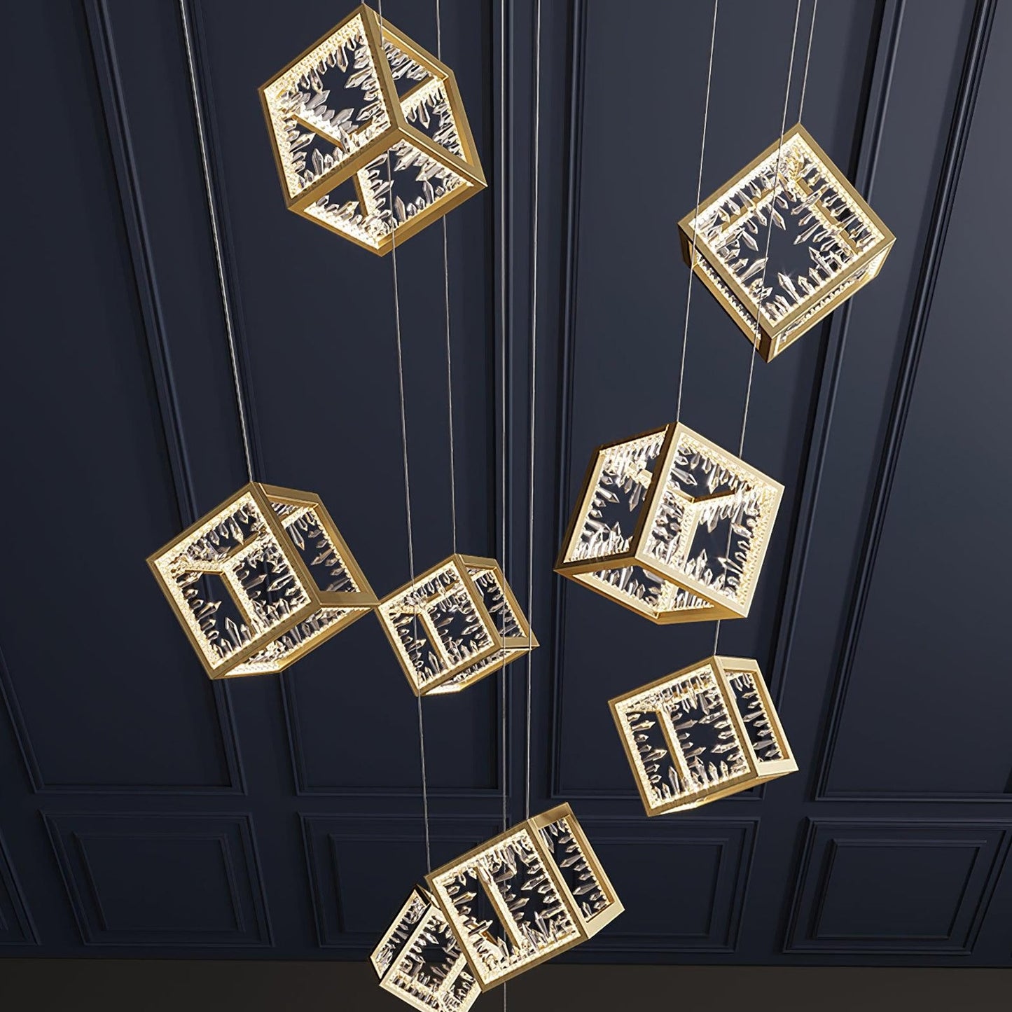 Modern Gold Cube Crystal Chandelier - Nuvé