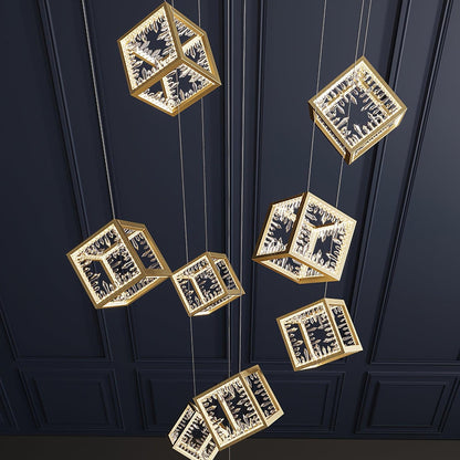 Modern Gold Cube Crystal Chandelier - Nuvé
