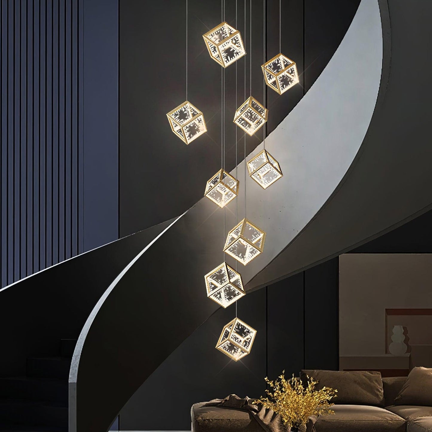 Modern Gold Cube Crystal Chandelier - Nuvé