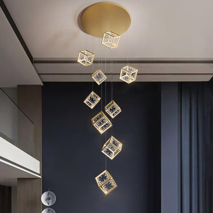Modern Gold Cube Crystal Chandelier - Nuvé