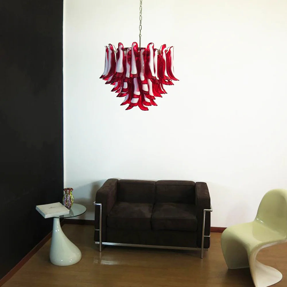Vintage Red Glass Murano Petals Chandelier - Nuvé