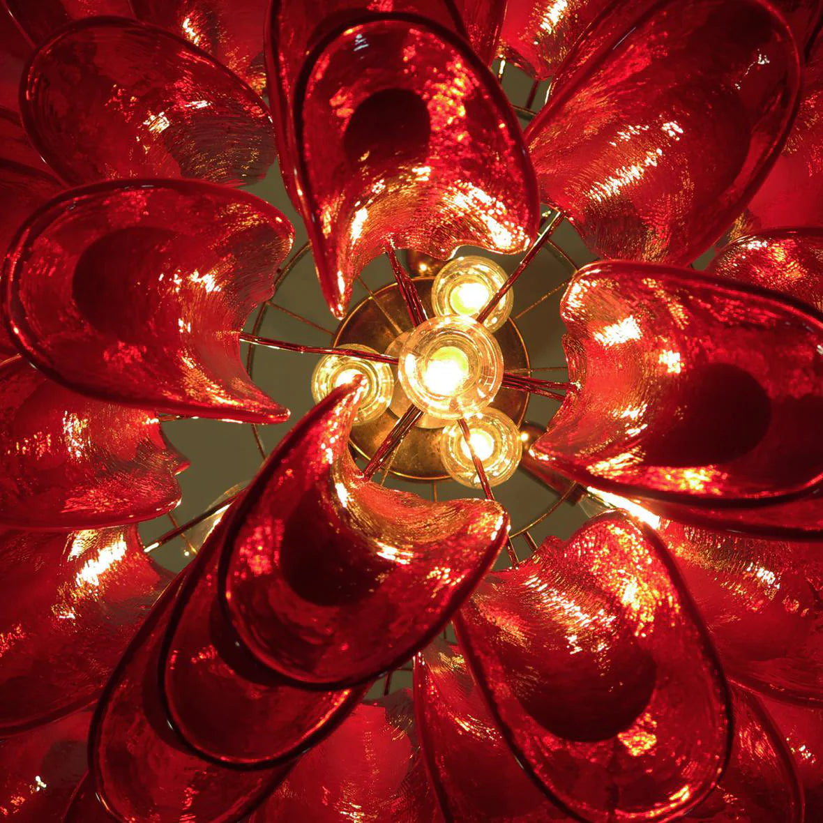 Vintage Red Glass Murano Petals Chandelier - Nuvé