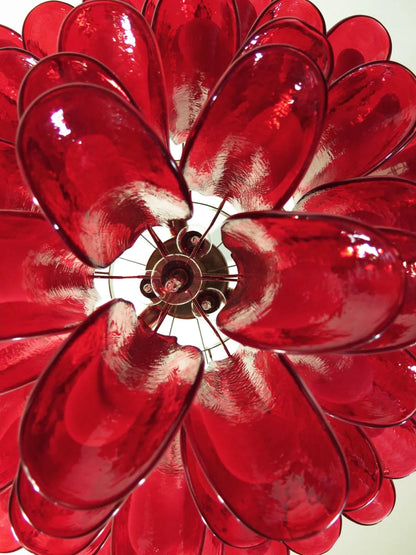 Vintage Red Glass Murano Petals Chandelier - Nuvé