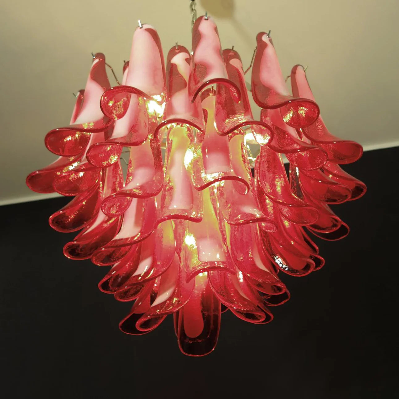 Vintage Red Glass Murano Petals Chandelier - Nuvé