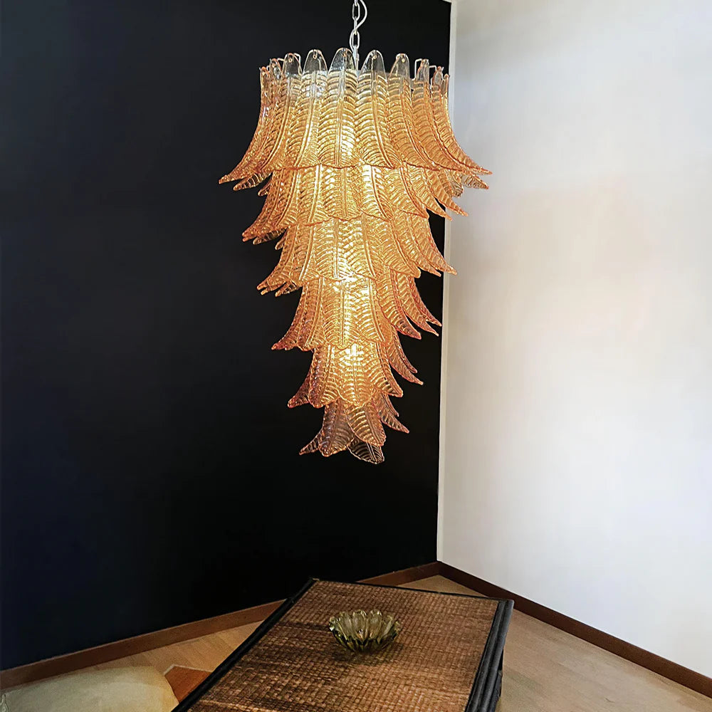 Murano Amber Felch Spiral Chandelier - Nuvé