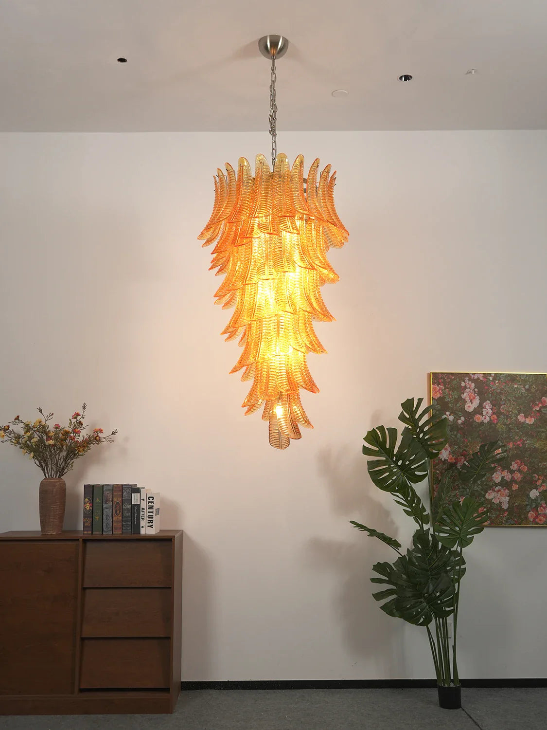 Murano Amber Felch Spiral Chandelier - Nuvé