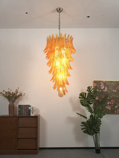 Murano Amber Felch Spiral Chandelier - Nuvé
