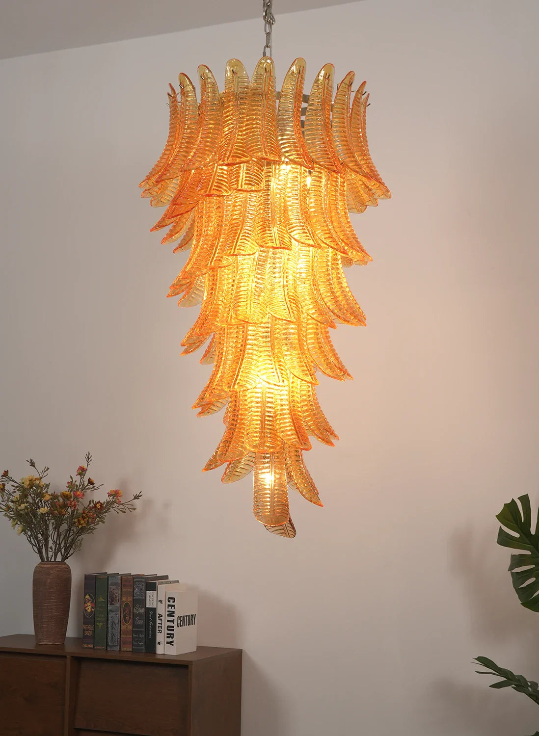 Murano Amber Felch Spiral Chandelier - Nuvé