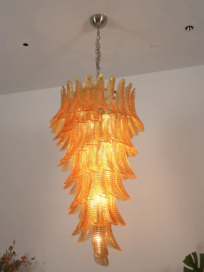Murano Amber Felch Spiral Chandelier - Nuvé