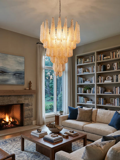Vintage Amber Murano Glass Petals Drop Chandelier