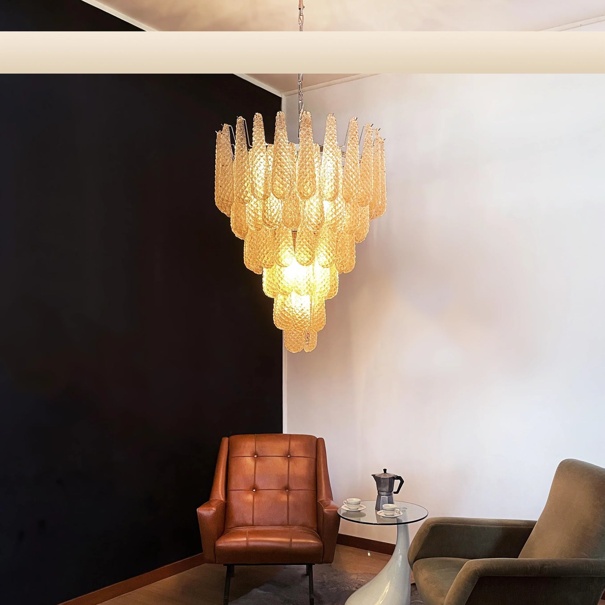 Vintage Amber Murano Glass Petals Drop Chandelier - Nuvé