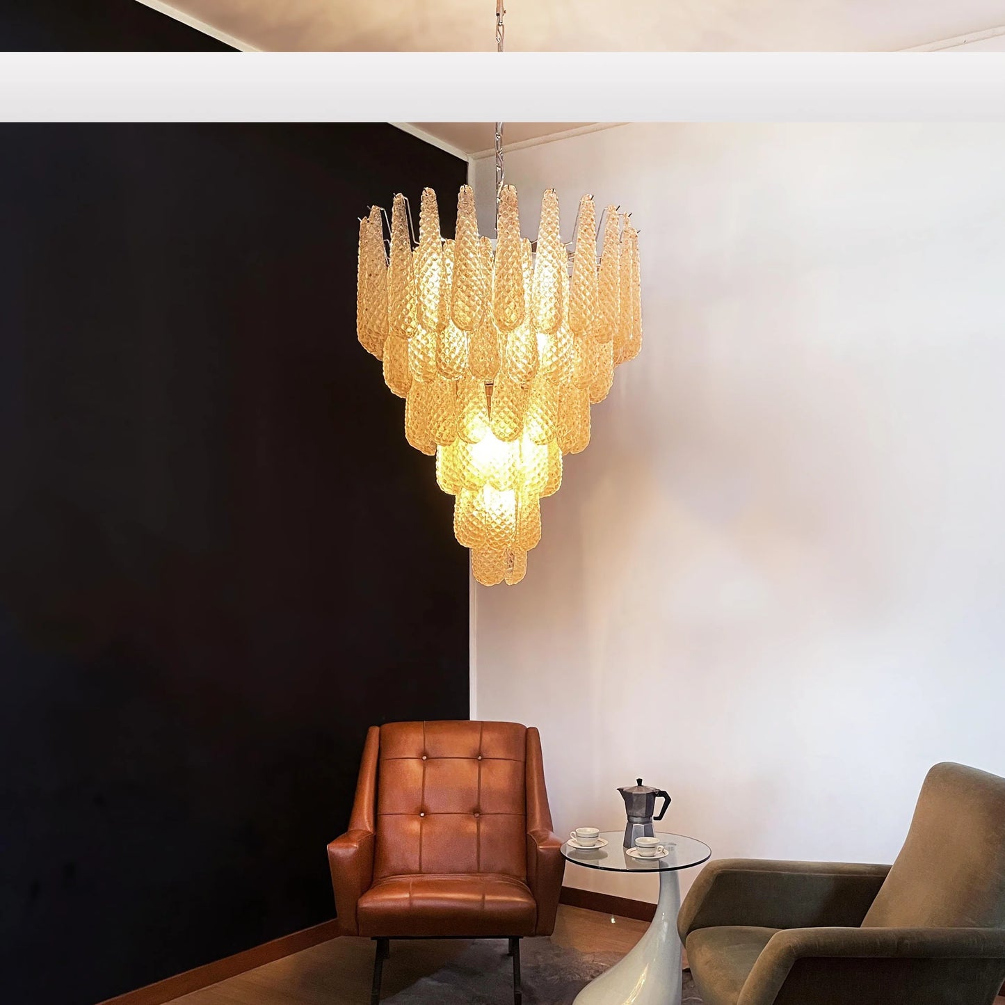 Vintage Amber Murano Glass Petals Drop Chandelier - Nuvé