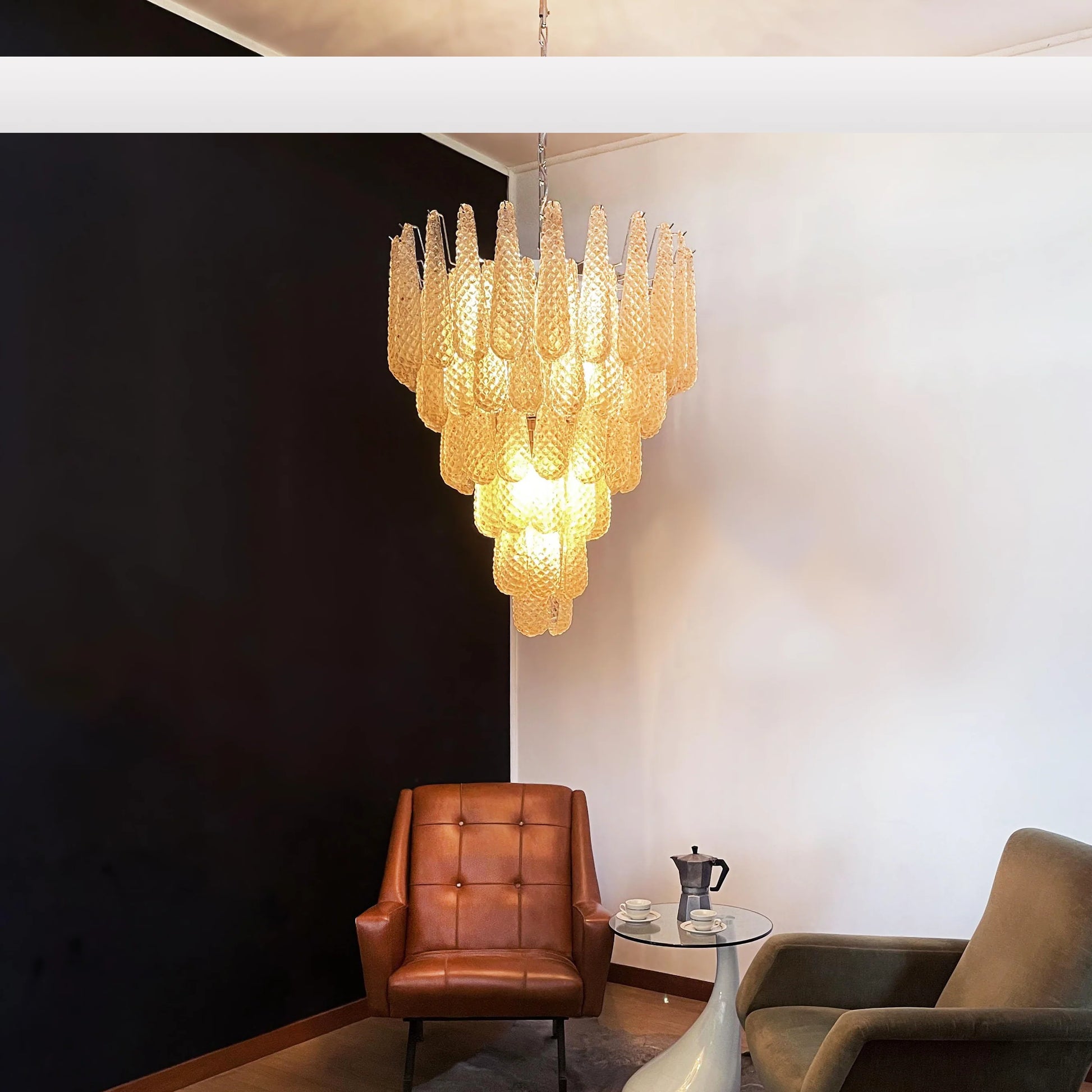 Vintage Amber Murano Glass Petals Drop Chandelier - Nuvé