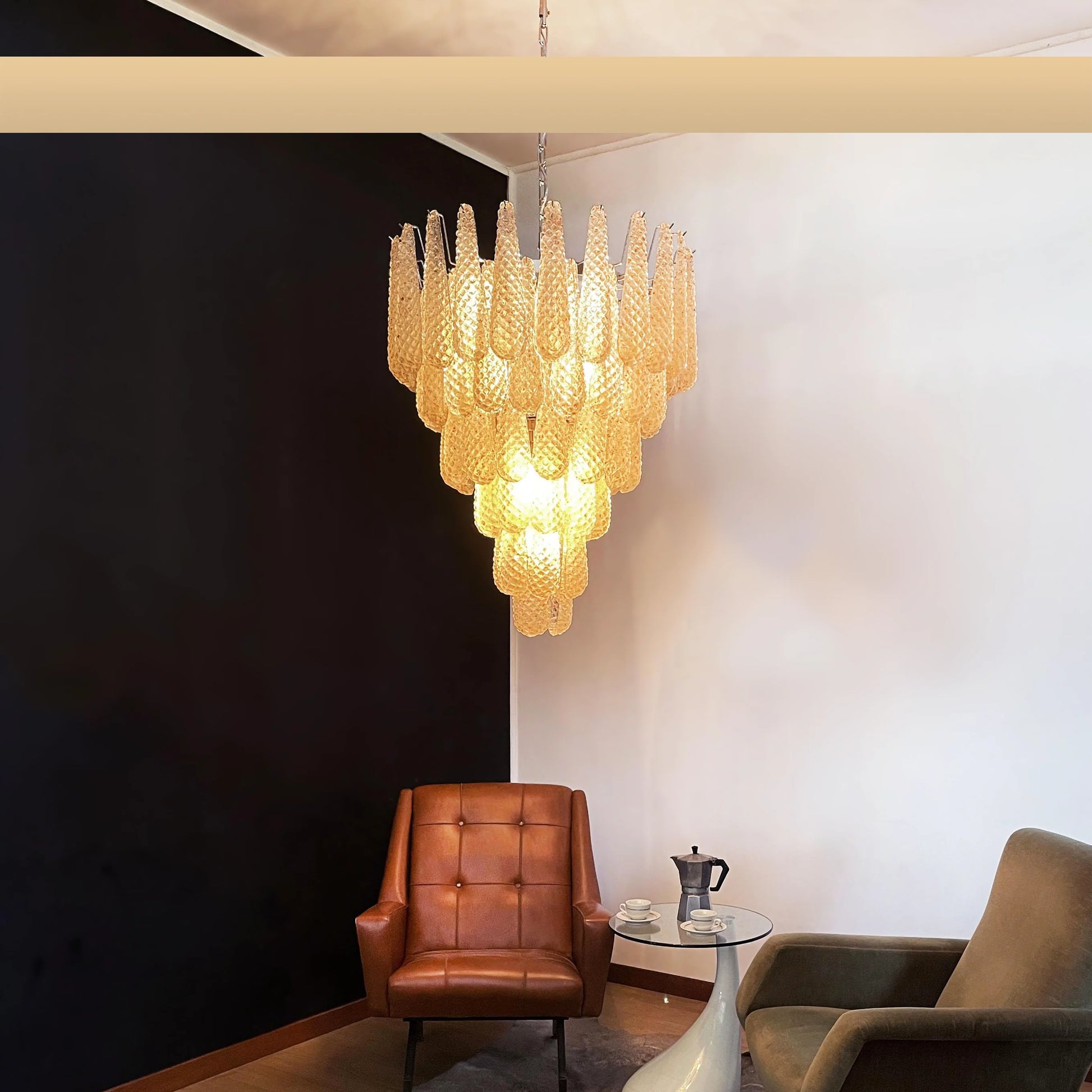 Vintage Amber Murano Glass Petals Drop Chandelier - Nuvé