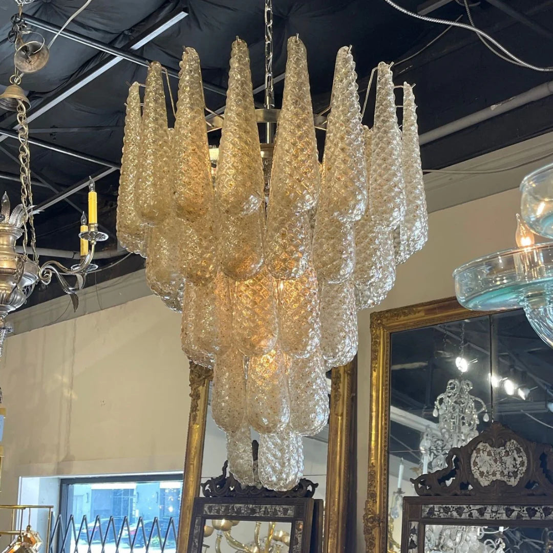Vintage Amber Murano Glass Petals Drop Chandelier - Nuvé