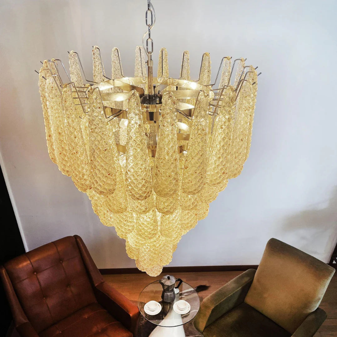 Vintage Amber Murano Glass Petals Drop Chandelier - Nuvé