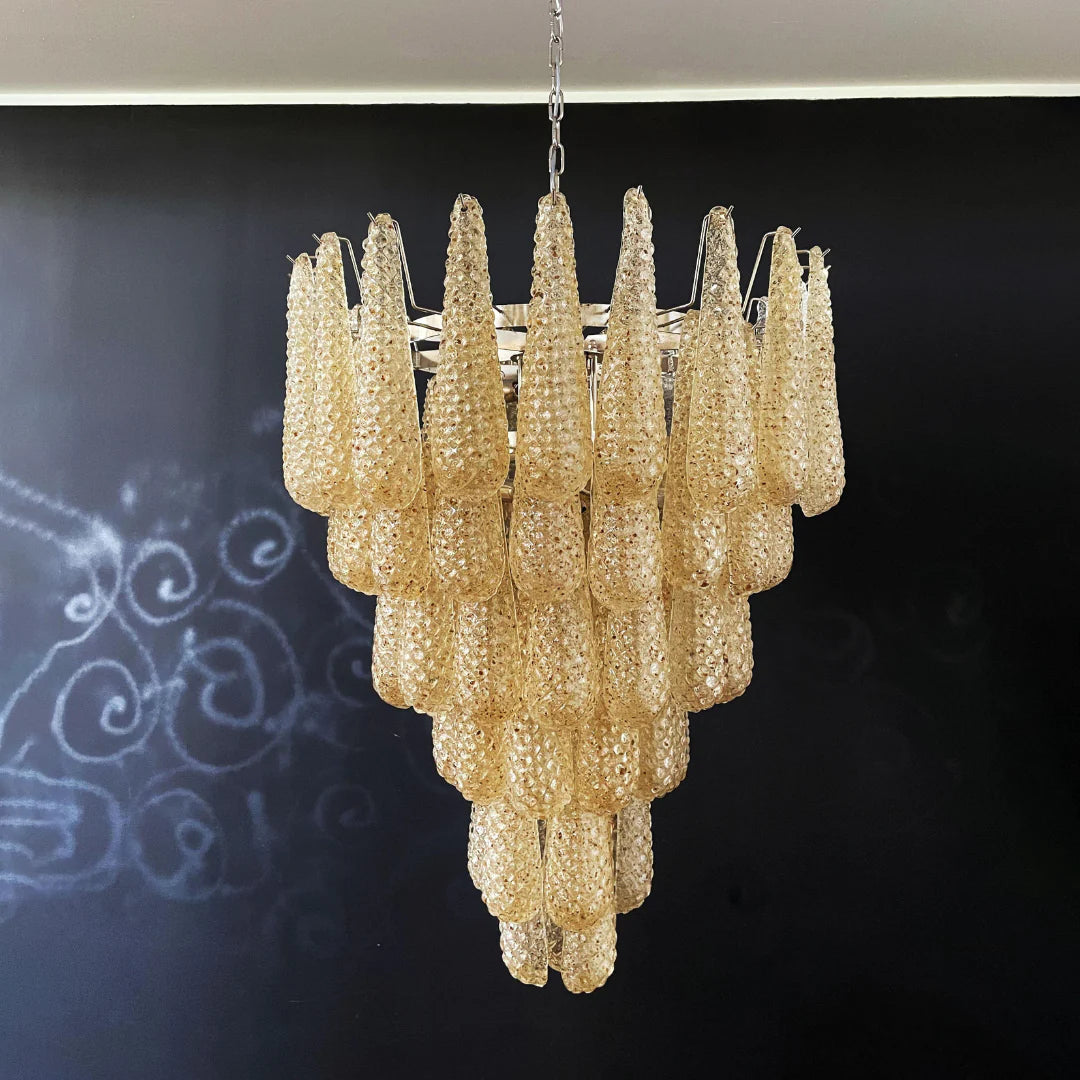 Vintage Amber Murano Glass Petals Drop Chandelier - Nuvé