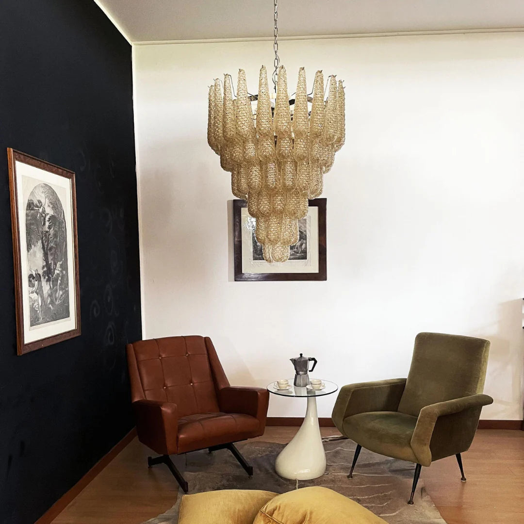 Vintage Amber Murano Glass Petals Drop Chandelier - Nuvé