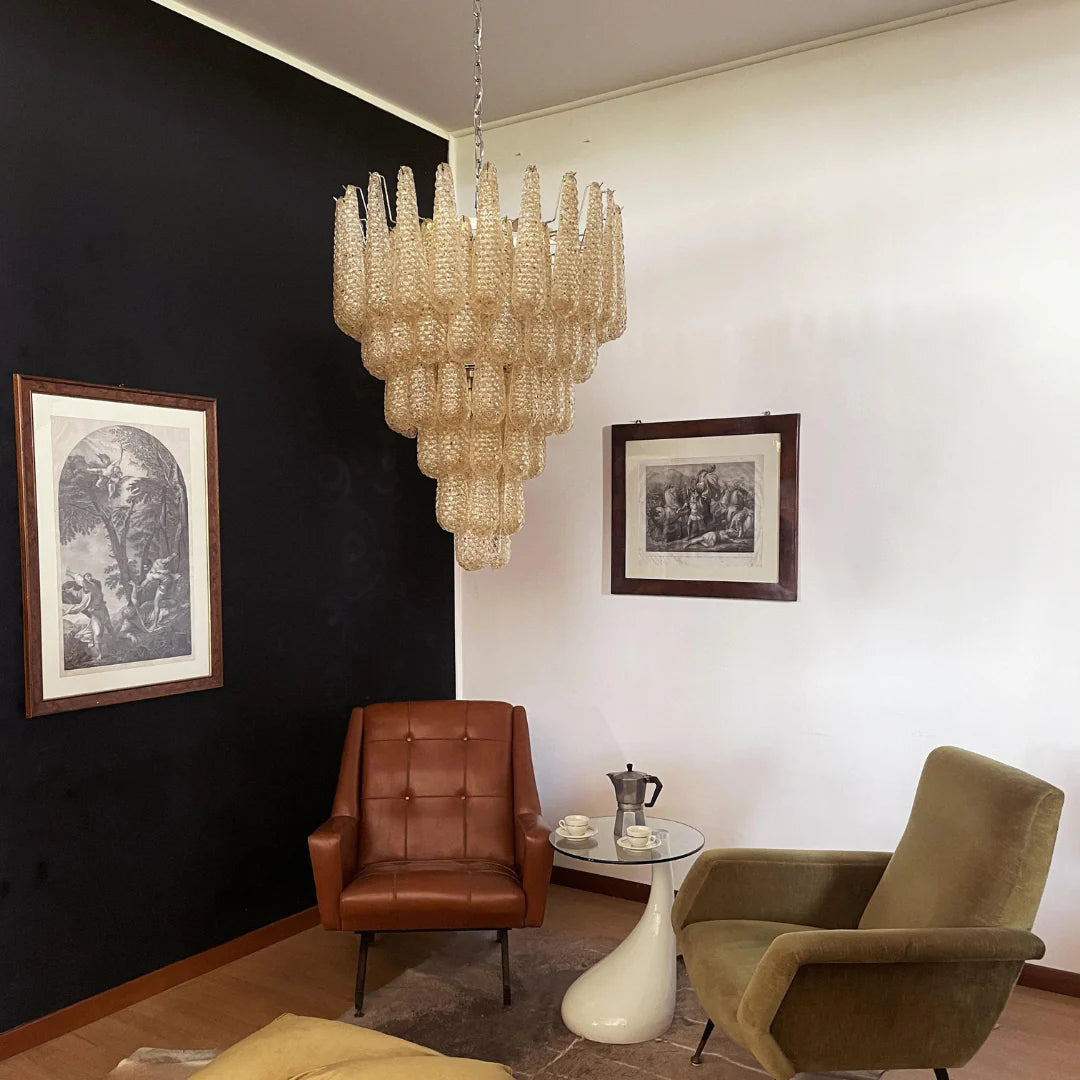 Vintage Amber Murano Glass Petals Drop Chandelier - Nuvé