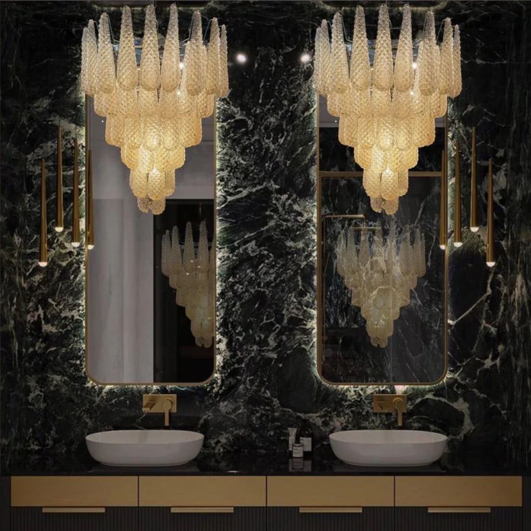 Vintage Amber Murano Glass Petals Drop Chandelier - Nuvé