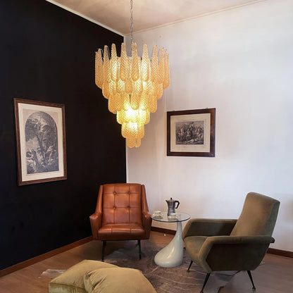 Vintage Amber Murano Glass Petals Drop Chandelier - Nuvé